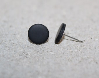 Matte Black Stud Earrings: Handmade Polymer Clay, Unisex