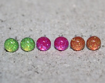 Neon Glitter Resin Stud Earrings Set