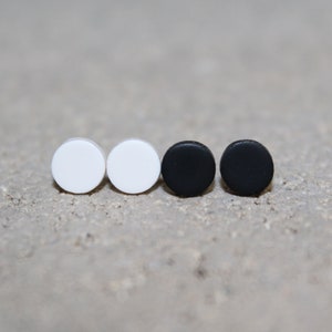 Set stud earrings, flat round stud earrings, matte stud earrings, 6mm round studs, black and white earrings, simple circle stud earrings