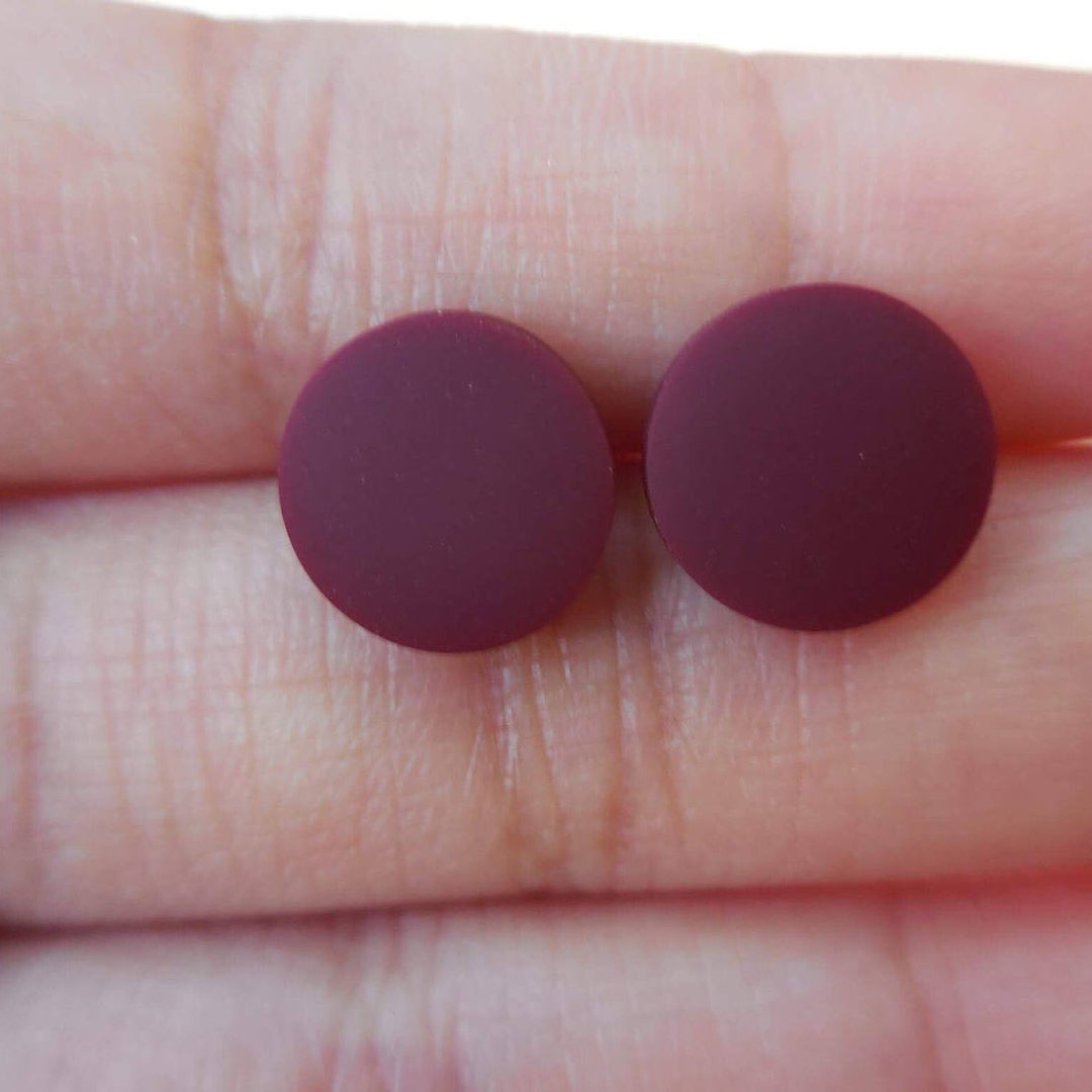 Burgundy Stud Earrings, Matte Flat Round Studs, Maroon Studs - Etsy