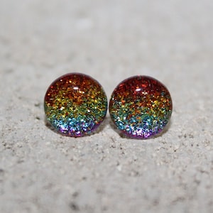 Rainbow stud earrings, resin stud earrings, glass stud earrings, gay pride earrings, Lgbtq earrings, gift stud earrings, 12mm 10mm 8mm 6mm