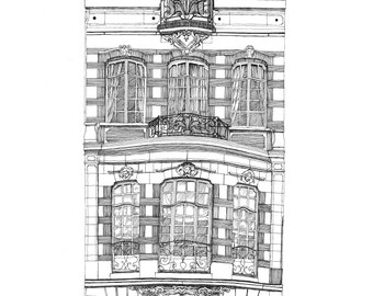 Digital print of a Brussels façade drawing