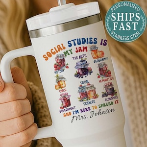 Social Studies is My Jam Tumblers, Personalized History Teacher Appreciation 40oz Tumbler With Name, Second Grade Student Teacher Coffee Mug