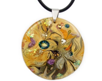 Silver Bezel Fashion 25mm Women/'s Acrylic Pour Pendant Acrylic Pour Fluid Art Dirty Pour Unique Jewelry