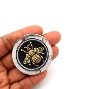 Bumble Bee purse hanger, queen bee purse hook for table, bee hive bag table hook bee keeper gifts, portable hanger holder, handbag hook image 2
