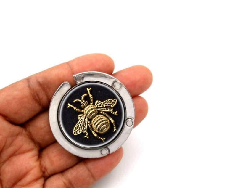 Bumble Bee purse hanger, queen bee purse hook for table, bee hive bag table hook bee keeper gifts, portable hanger holder, handbag hook image 2