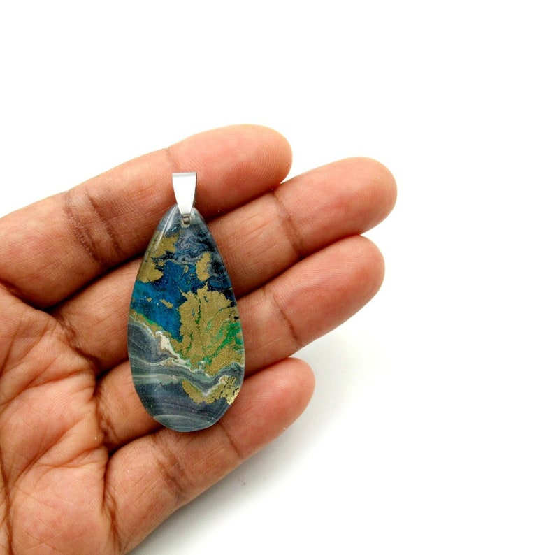 beach sea wave 5 year anniversary present cloud necklace hippie chick 27th birthday gift mixed media jewelry Ocean art eco resin pendant