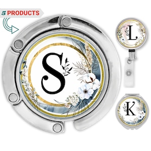 Monogram initials handbag hanger, Custom name badge reel, compact mirror sister personalized gift, bestie resin pendant birthday present