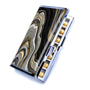 Wekelijks zwart-gouden marmerkunst pillendoosje, custom naam visitekaartje moeder moeder, 7 dagen bestie cadeau pillendoosje, creditcardhouder vrachtagent