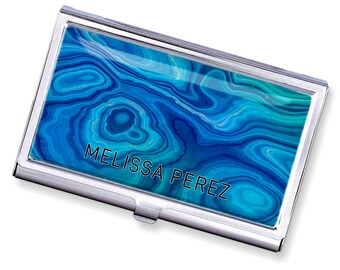 Ocean Art Travel Pill box, Custom name card organizer, Daily pill case thoughtful gift, Chief Executive personalized business card holder