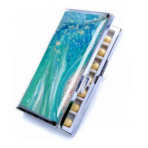 Porta-pílulas Ocean Art, porta-cartão de crédito com nome personalizado, porta-pílulas anticoncepcionais, presente para sogra, porta-cartões de visita personalizado para barista