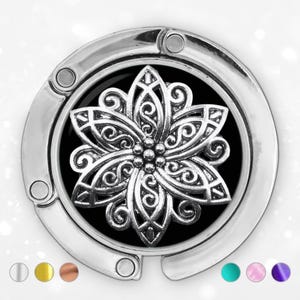 Benutzerdefinierte Blumen Geldbörse Haken für Tisch, faltbare Taschenhalter Geschenk für Mama, Womens Blume Schreibtischzubehör, Hochzeit Favor Handtasche Kleiderbügel 10 Farben