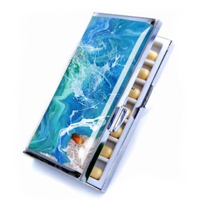 Boîte à pilules Ocean Art 7 jours, étui pour cartes de visite personnalisé, cadeau pour maman avec organiseur de pilules de la semaine, porte-cartes de crédit personnalisé entraîneur sportif
