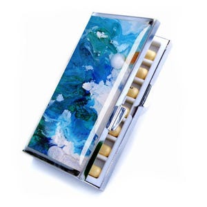 Boîte à pilules Ocean Art 7 jours, étui pour cartes de visite personnalisé, cadeau hebdomadaire pour maman avec organiseur de pilules, porte-cartes de crédit personnalisé pour enseignant pour la fête des mères