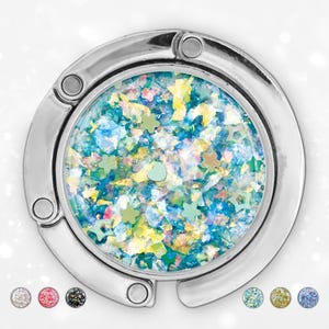 Cadeaux d'anniversaire de maman de sa fille Crochet de sac à main pour table, enrouleur de badge rétractable, cadeaux de mariage miroir compact, collier pendentif, cintre de sac
