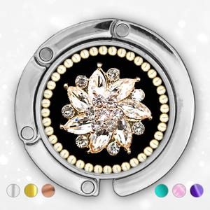 Gancio per borsa con strass e perle per tavolo, regalo di compleanno per la mamma, portaborse con fiori dorati, gancio per borsa, accessori per scrivania da ufficio per colleghi
