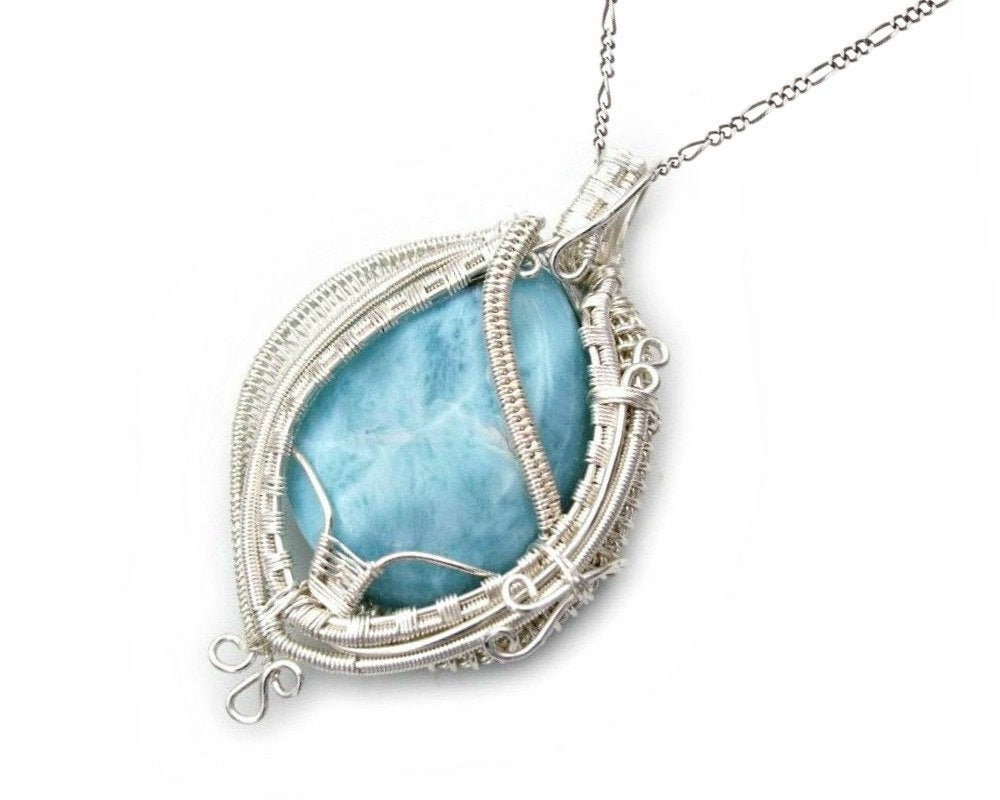 unique wire wrap jewelry Aquamarine pendant aquamarine necklace Wire wrapped pendant Aquamarine silver wire pendant gemstone necklace