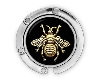 Bumble Bee purse hanger, queen bee purse hook for table, bee hive bag table hook bee keeper gifts, portable hanger holder, handbag hook