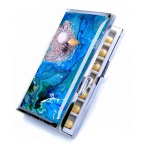 Boîte à pilules Ocean Art 7 jours, étui pour cartes de visite personnalisé, cadeau hebdomadaire pour maman avec organiseur de pilules, porte-cartes de crédit personnalisé pour enseignant pour la fête des mères