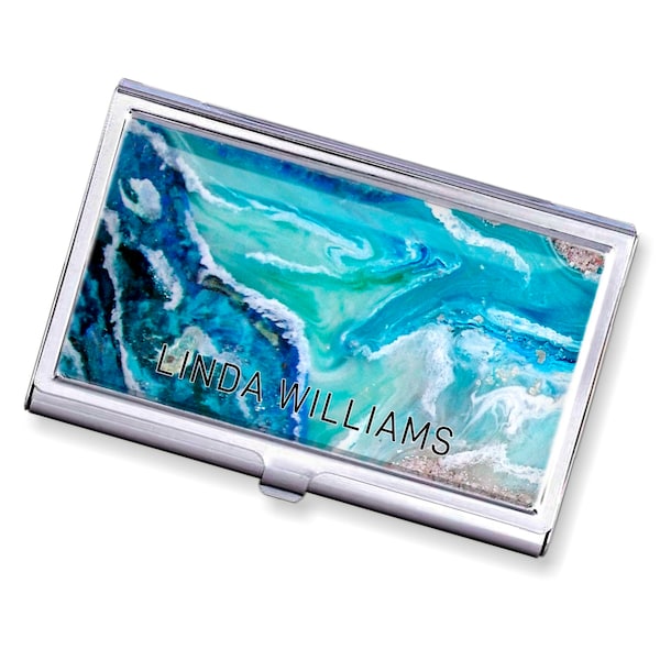 Ocean Art Pill Case, Titular de la tarjeta de visita con nombre personalizado, regalo de madrina del organizador de la píldora anticonceptiva, caja de tarjeta de crédito personalizada de enfermera RN