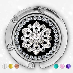 Gancio per borsa con strass per tavolo, regalo di compleanno per la mamma, porta borsa con fiore argentato, gancio per borsa, accessori per scrivania da ufficio, regalo per colleghi