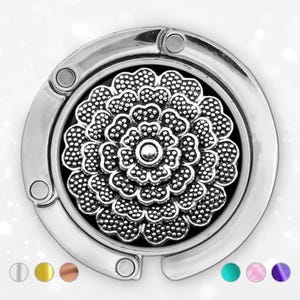 Gancio per borsa a forma di fiore per tavolo regalo di compleanno per la mamma, porta borsa in argento, accessorio per scrivania da ufficio per fidanzata, regalo di partenza per collega