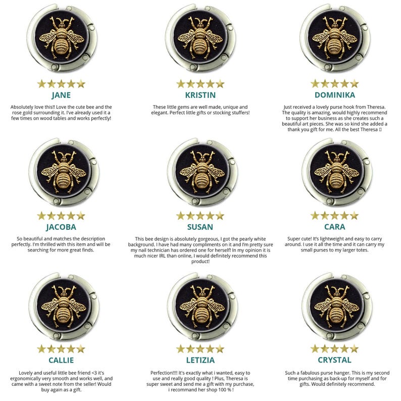 a set of four badges with bees on them