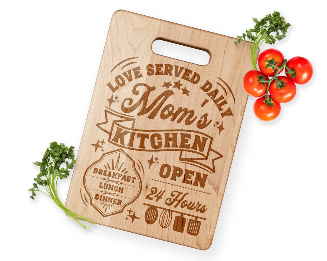 Mom's Kitchen • Love Served Daily Maple Cutting Board – Salmon Olive