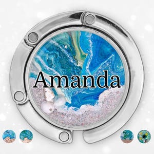 Crochet de sac à main personnalisé prénom pour table, cadeau personnalisé maman de sa fille, miroir compact infirmière initiales monogramme, pendentif appréciation de l'enseignant