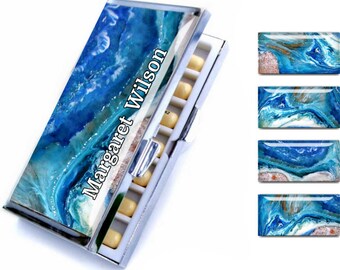 Ocean Art weekly Pill Organizer, Custom name business card holder, Animal  Trainer Pill box stepmother gift, personalized credit card case