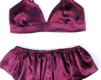 Vintage Inspired Burgundy Satin Lingerie Set, "Rose"