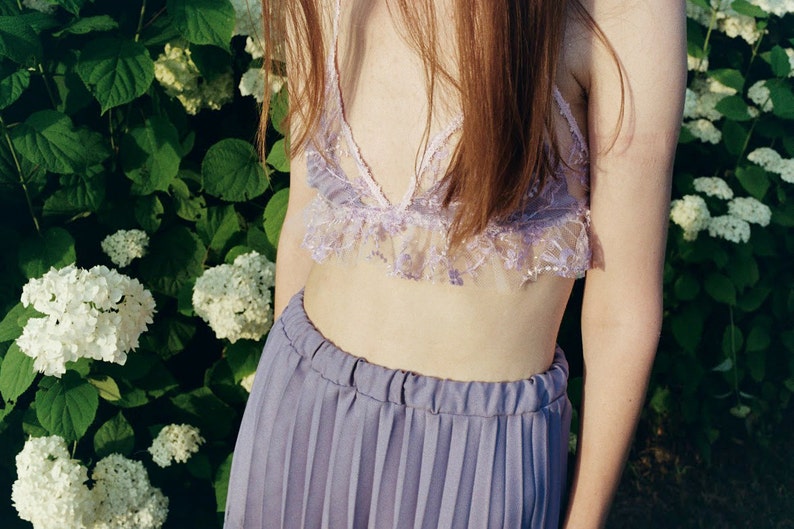 Lavender and pink sheer lace bralette, lavender lace, lace bralette, sheer bra, violet sheer bra image 4