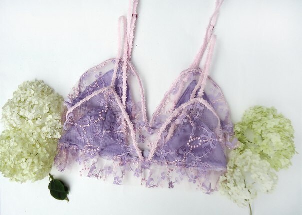 Lavender and Pink Sheer Lace Bralette Lavender Lace Lace - Etsy