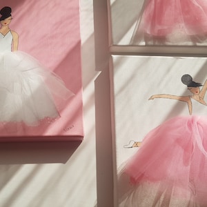 Prinses ballerina kunst aan de muur, decor meisjeskamer, cadeauset, handgemaakt decor, tutu-prinsessen, kinderkamerkunstset, roze (set van 3 doeken)