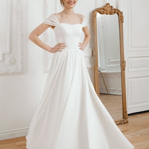 Ready to ship Wedding Dress // Off the shoulder simple wedding dress • modest wedding dress • civil wedding dress  SAMPLE SALE