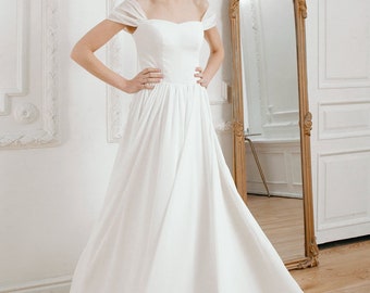 Ready to ship Wedding Dress // Off the shoulder simple wedding dress • modest wedding dress • civil wedding dress  SAMPLE SALE
