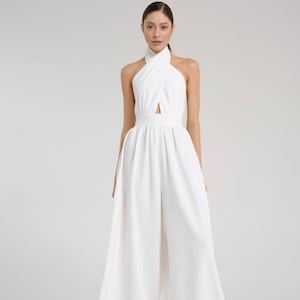 Hochzeitsoverall • alternatives Brautkleid • Brautoverall • Neckholder Top Kleid • Casual Brautkleid • Crepe Brautkleid