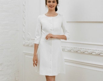Short Crepe Wedding Dress: Modern Bridal Gown with Bow Straps