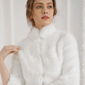 Bridal jacket, bridal coat, white jacket for bride, faux fur, warm coat for bride, jacket for wedding dress, wool shawl, warm shrug image 1