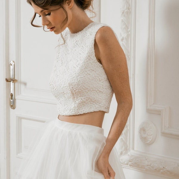 Crop top wedding dress • two piece wedding dress • bridal separates lace top