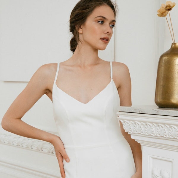 Civil wedding dress • sexy wedding dress • spaghetti straps with open back • simple modern wedding dress