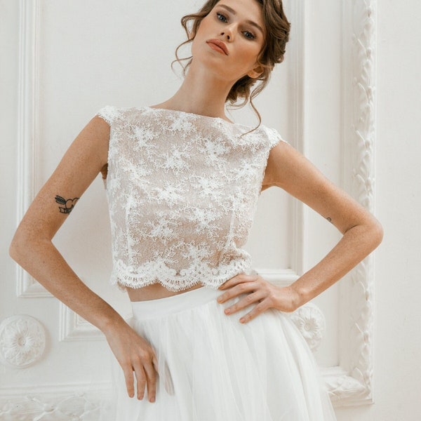 Two piece wedding dress • bridal separates • crop top wedding dress • simple elopement dress - “Monique”