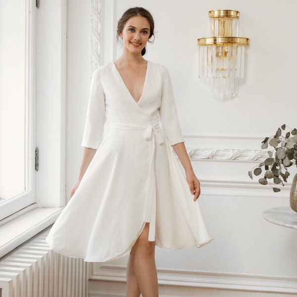 Short wedding dress • wrap style dress • reception dress • evening dress • simple wedding dress • sexy dress