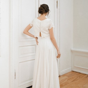 2 piece wedding dress / Crop top wedding dress / High-low skirt / Bridal separates / Lace top dress image 2
