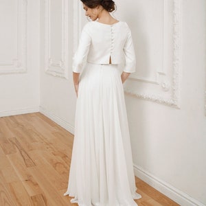 Simple wedding dress high low skirt long sleeves crop top romantic white dress casual wedding dress reception dress image 4