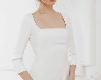 Civil wedding dress / square neckline / reception dress / rehearsal dinner dress