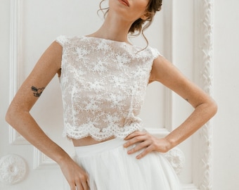 Two piece wedding dress • bridal separates • crop top wedding dress • simple elopement dress - “Monique”