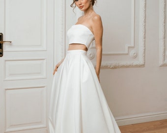 Crop top wedding dress • two piece wedding dress • alternative wedding dress • minimalist wedding dress • bridal separates • casual dress