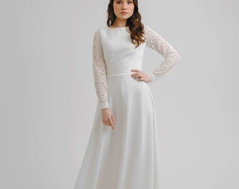 Modest wedding dress • boat neckline • long sleeves dress • winter wedding dress • lace wedding dress • casual wedding dress