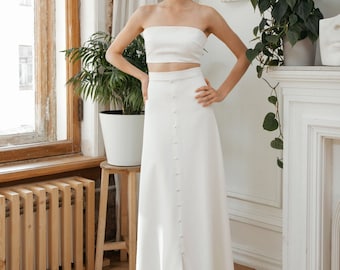 Hochzeitskleid aus Krepp • Stadthallen-Hochzeit • Hochzeitsrock • Crop Top Brautkleid • Braut-T-Shirts • Hochzeitskleid • Elopement Kleid